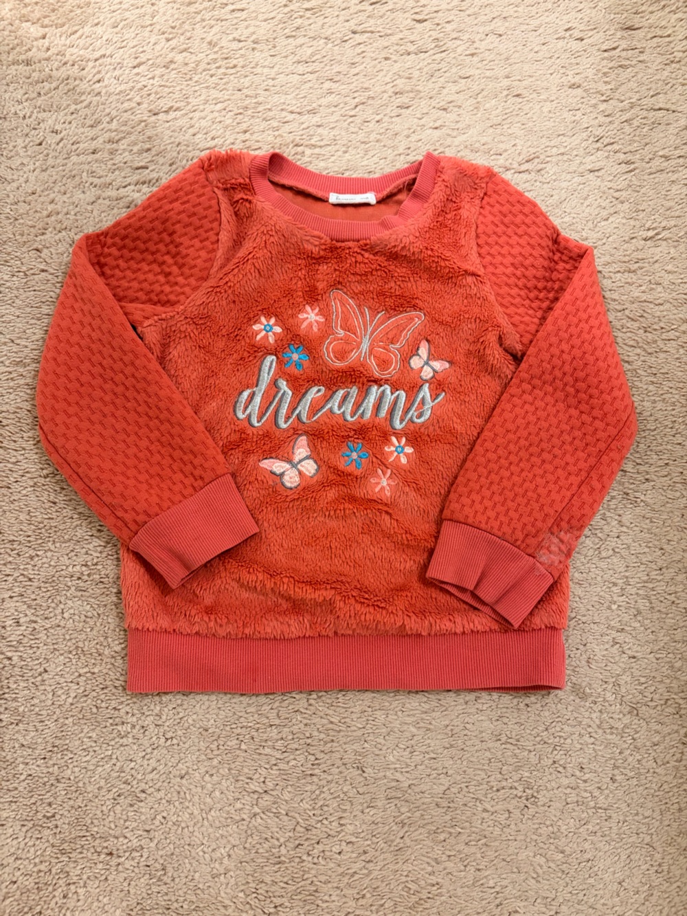 Forever 21 Girls Coral Red 'Dreams' Embroidered Fleece Sweatshirt